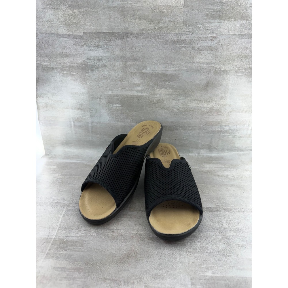 Fly Flot Black Mesh Anatomic Anti-Shock Slide Sandals Italy Women Sz EU 40